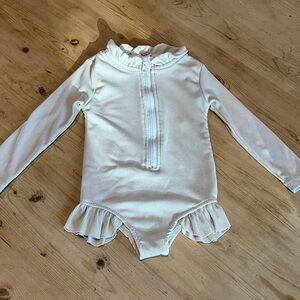 Cream Ruffled Long Sleeve Bathing Suit